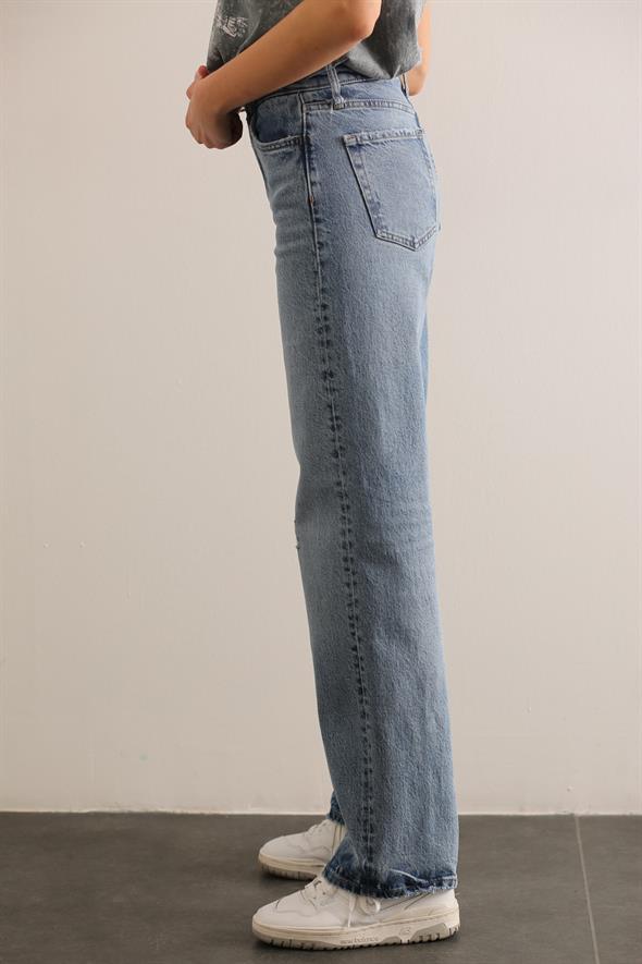 Mavi Yüksek Bel Straight Fit Jean 