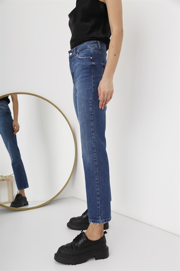 Mavi Yüksek Bel Straight Fit Jean-1 930