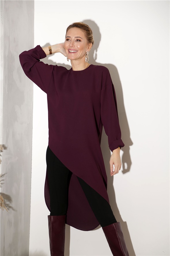 Mürdüm Krep Asimetrik Tunik-1004