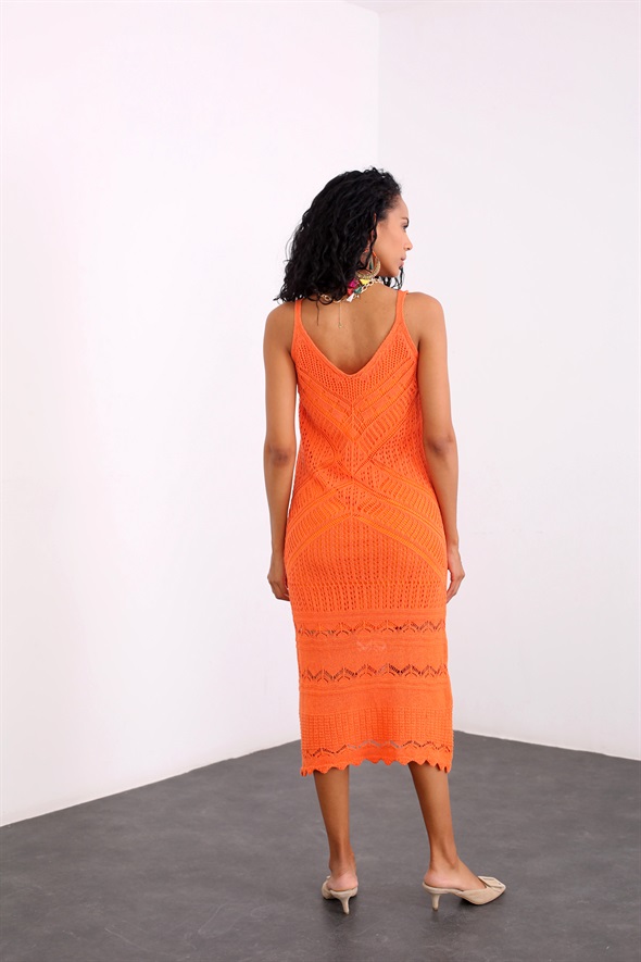 Oranj Ajur Desenli Triko Elbise 3194