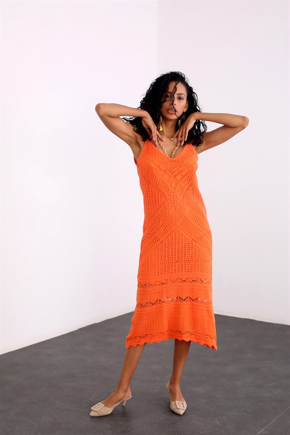 Oranj Ajur Desenli Triko Elbise 3194