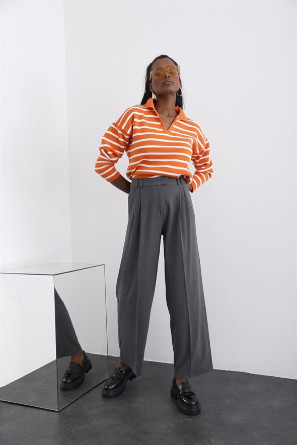 Oranj Polo Yaka Çizgili Triko 13553