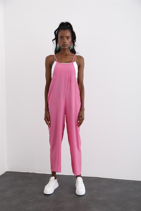 Pembe Ayarlanabilir Askılı Tulum 