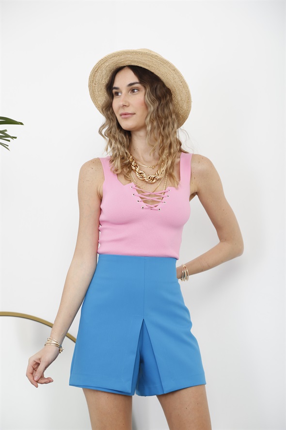 Pembe Bağcıklı Triko Atlet 290051