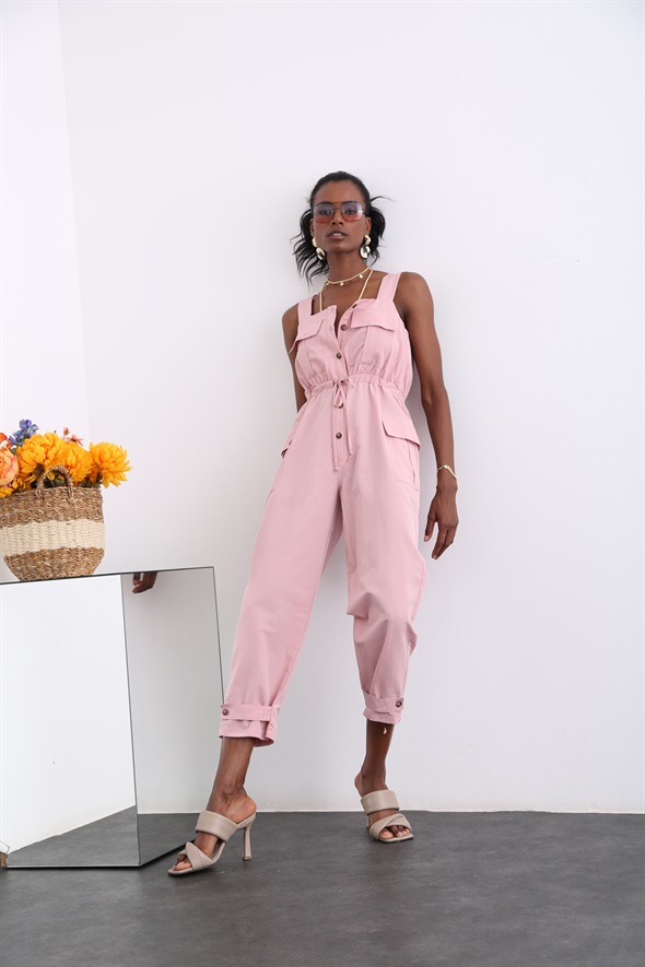 Pembe Beli Büzgülü Askılı Tulum 79010