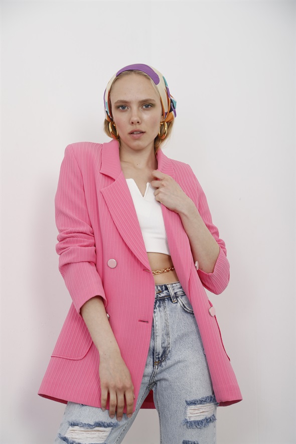 Pembe Dört Düğme Blazer Ceket 3184-02