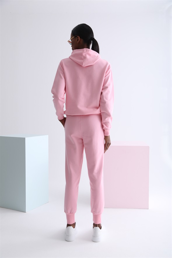 Pembe Kapüşonlu Kanguru Cepli Takım 3625