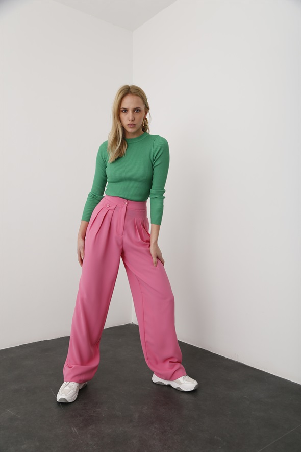Pembe Pile Detaylı Krep Pantolon 1463
