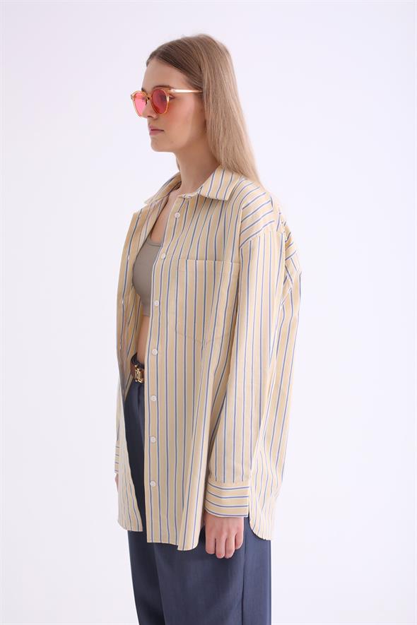 Sarı Çizgili Oversize Gömlek 2356