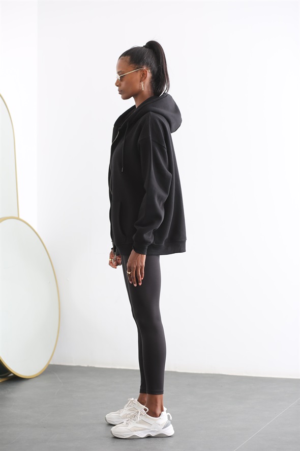 Siyah Basic Fermuarlı Sweatshirt 40118