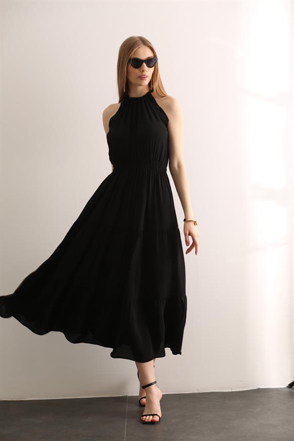 Siyah Beli Lastikli Elbise 261063