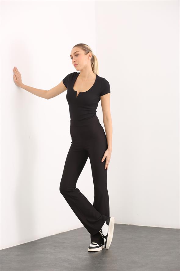 Siyah Beli Lastikli Fitilli Pantolon 81004