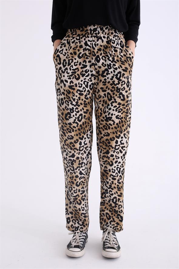 Siyah Beli Lastikli Leopar Havuç Pantolon 40127