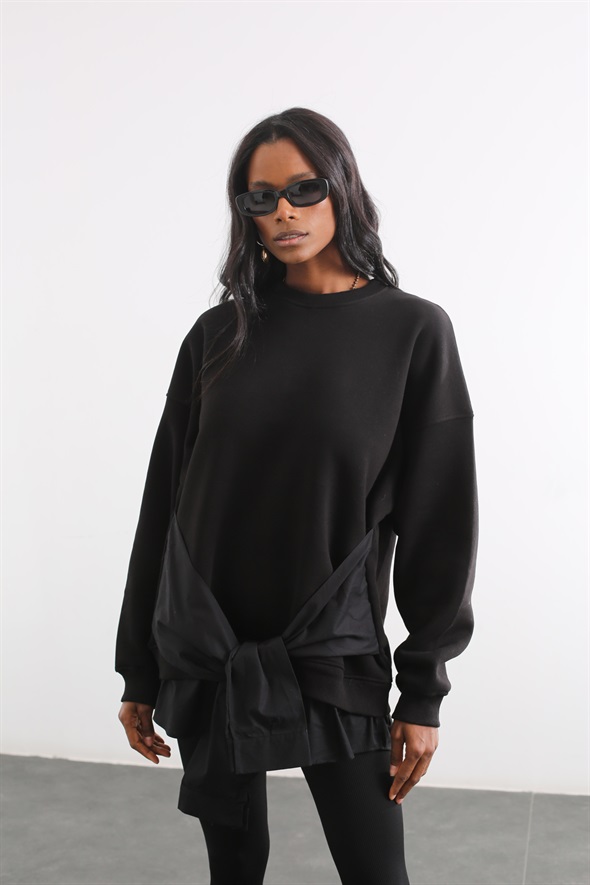 Siyah Eteği Gömlek Detaylı Sweatshirt 21