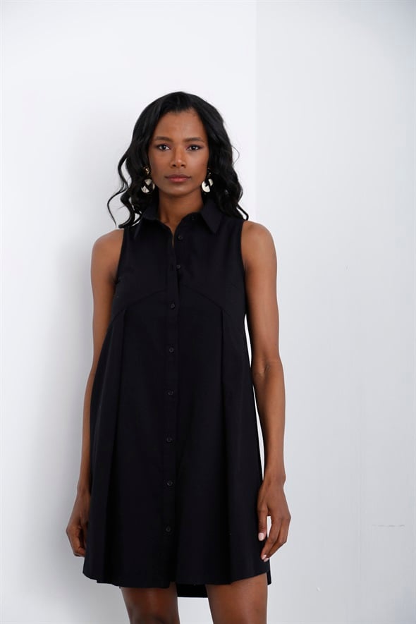 Siyah Kolsuz Gömlek Elbise 4104