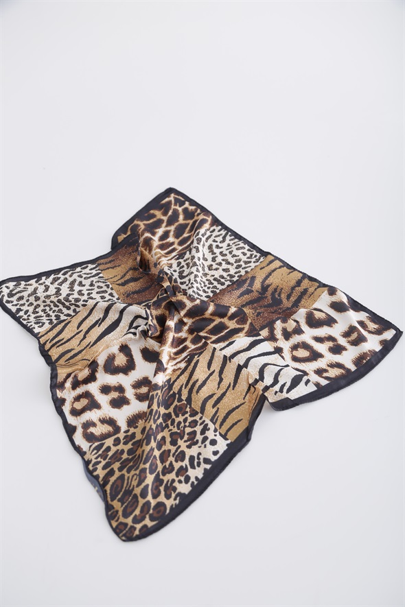Siyah Leopar Desenli Bandana 
