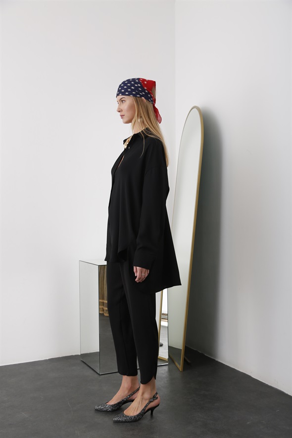 Siyah Oversize Gömlek Takım 03480