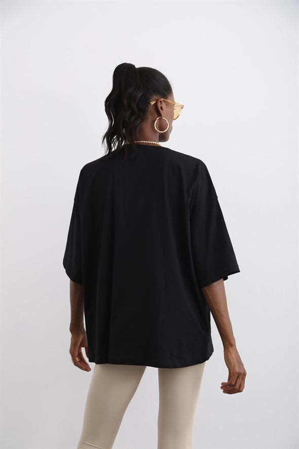 Siyah Oversize Kısa Kol Tshirt 0032
