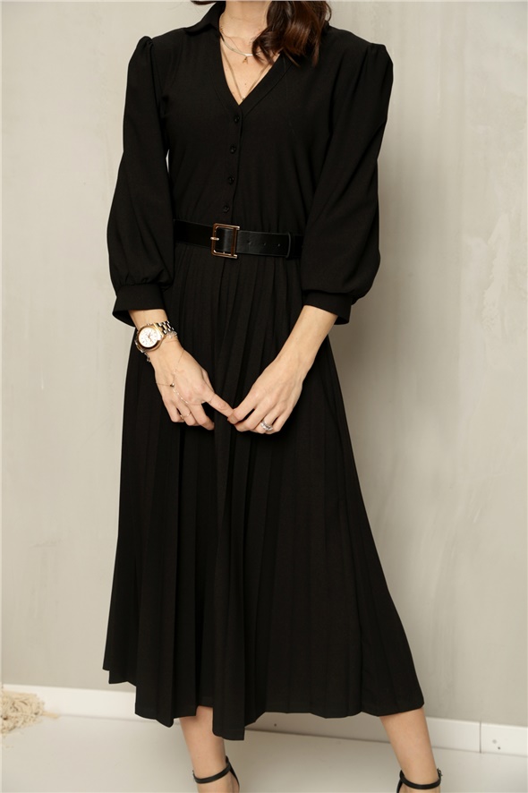 Siyah Piliseli Örme Elbise 11023