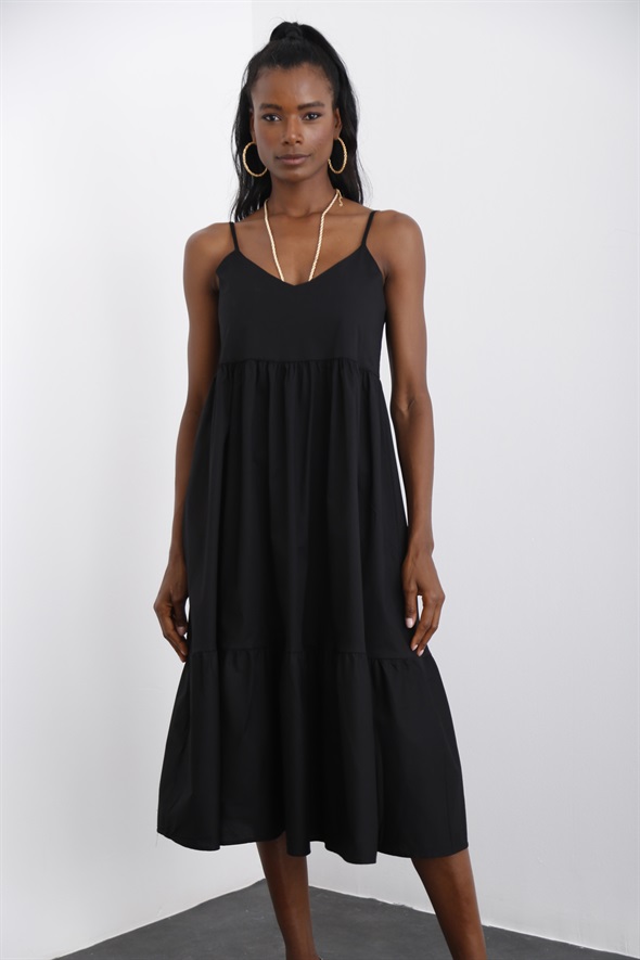 Siyah Poplin Çan Elbise 0324