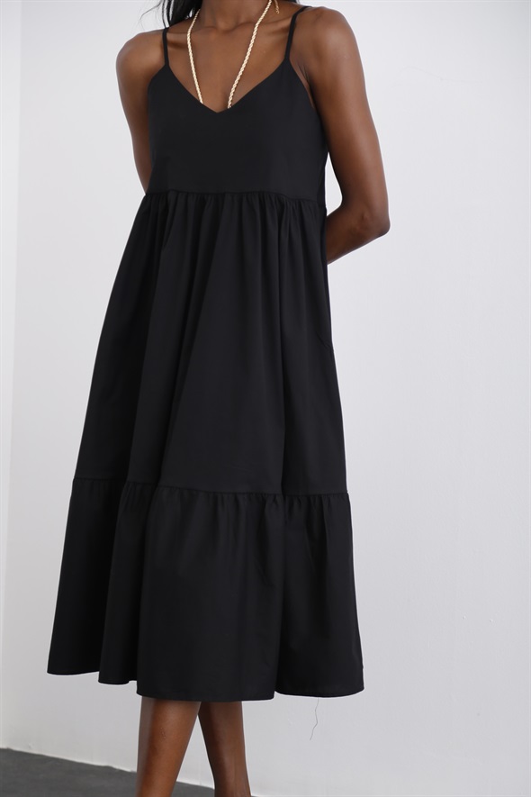 Siyah Poplin Çan Elbise 0324
