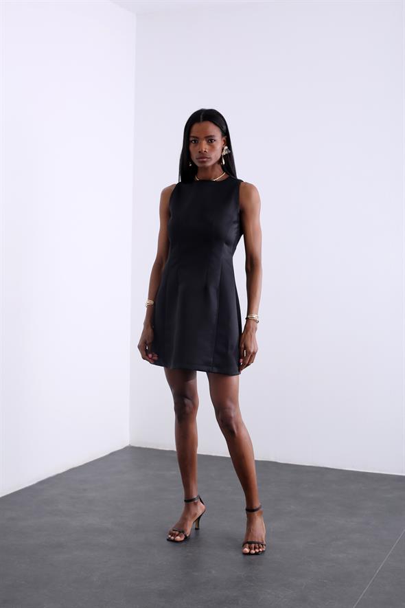 Siyah Sıfır Kol Pensli Elbise 10271