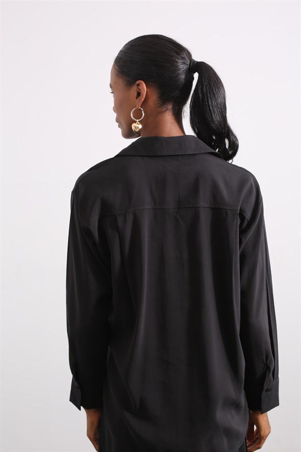 Siyah Tencel Gömlek 