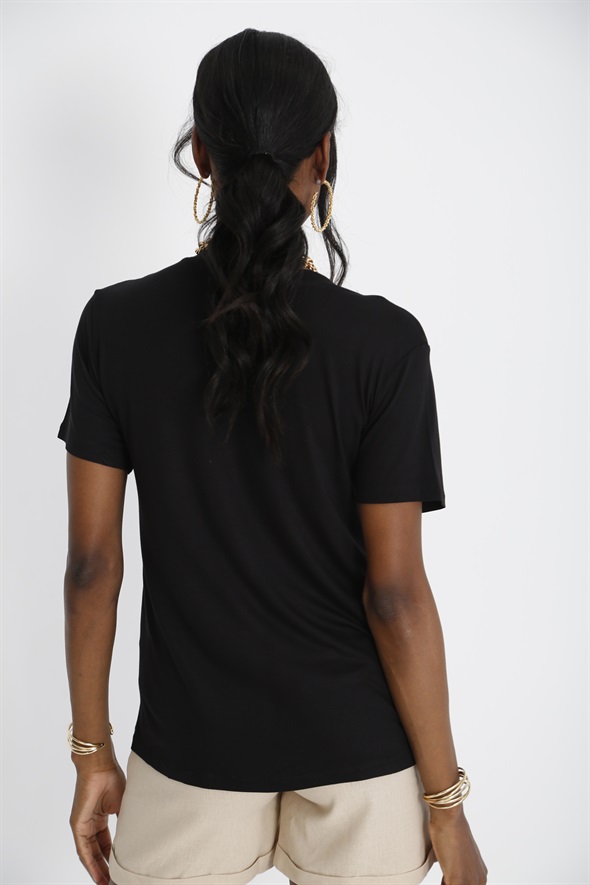 Siyah V Yaka Basic Tshirt 25070