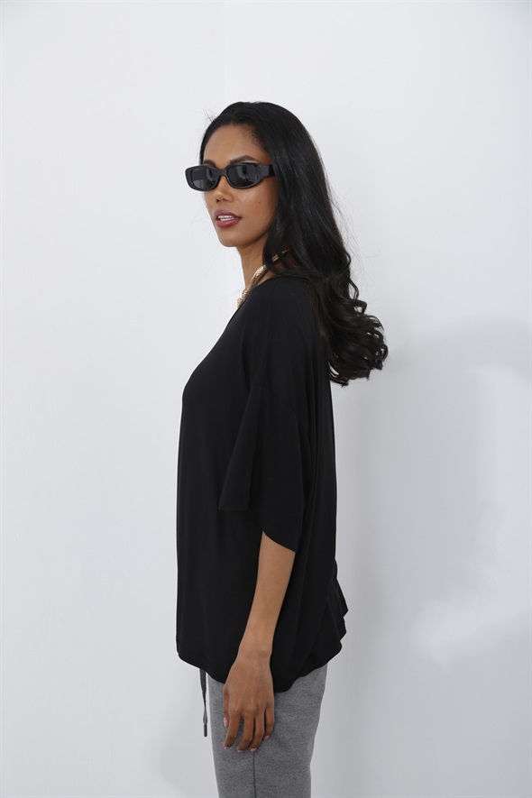 Siyah V Yaka Oversize Tshirt 26794
