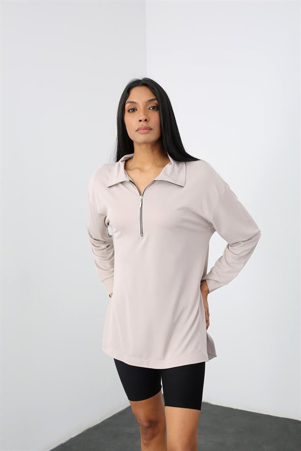 Vizon Fermuarlı Yanı Yırtmaçlı Sweatshirt 