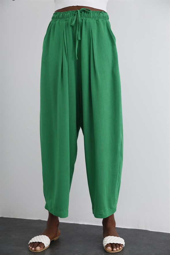 Yeşil Beli Lastikli Şalvar Pantolon 40030