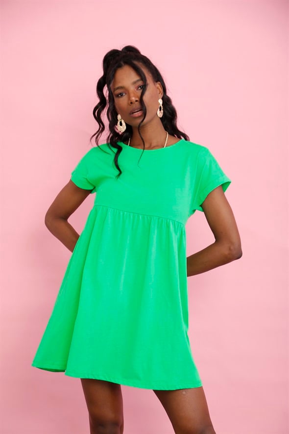 Yeşil Çan Kesim Penye Elbise 7521