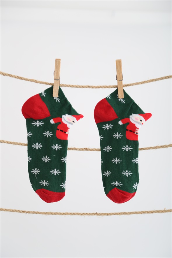 Yeşil Noel Babalı Patik Çorap 