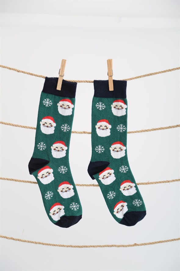 Yeşil Noel Babalı Uzun Çorap 
