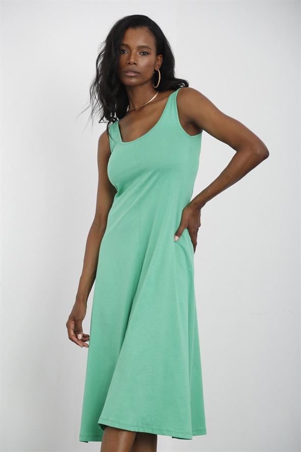 Yeşil Sıfır Kol Penye Elbise 80821