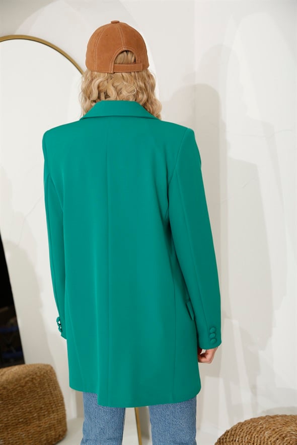Yeşil Tek Düğme Oversize Ceket 3191