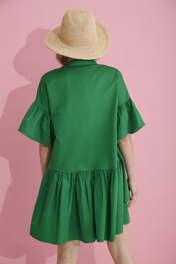 Yeşil Volanlı Parçalı Elbise 28551