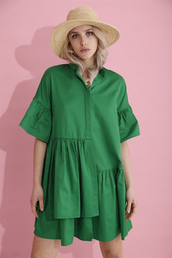 Yeşil Volanlı Parçalı Elbise 28551