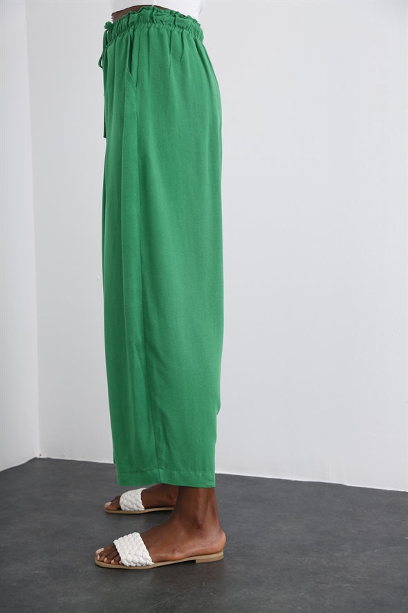 Yeşil Beli Lastikli Şalvar Pantolon 40030