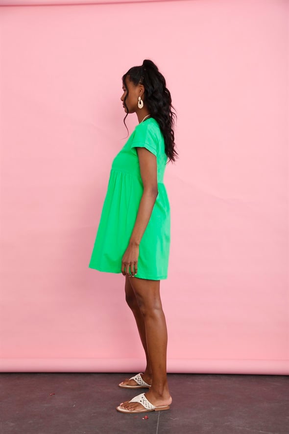 Yeşil Çan Kesim Penye Elbise 7521