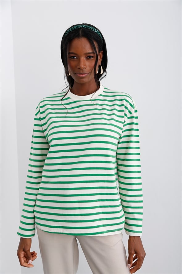 Yeşil Çizgili Sweatshirt 3551