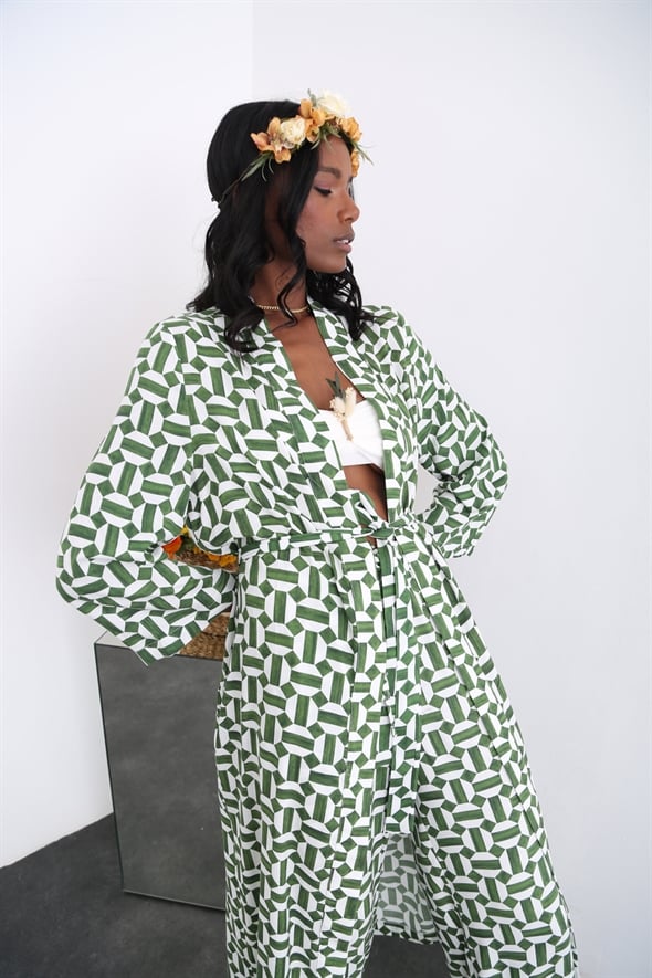 Yeşil Desenli Kimono Takım 96067