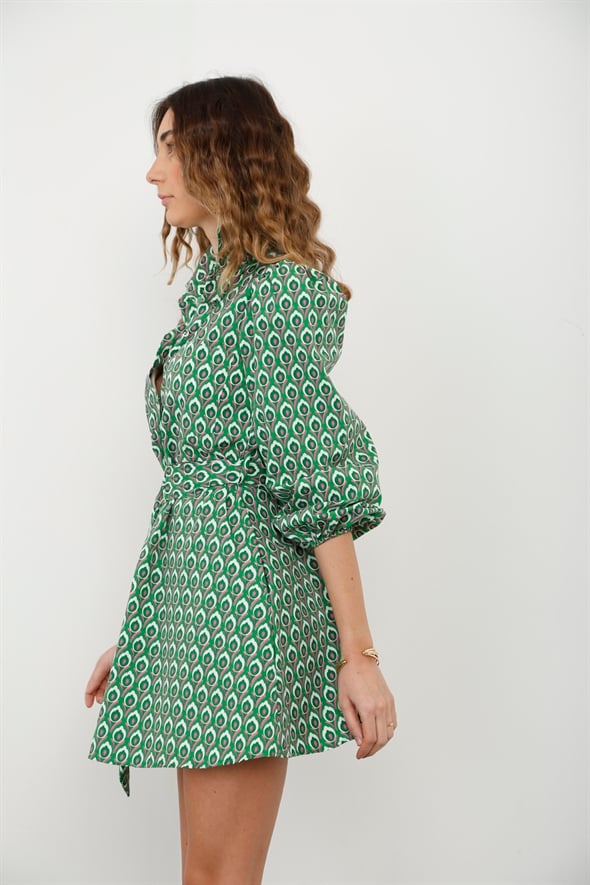 Yeşil Kemerli Çan Elbise 285121