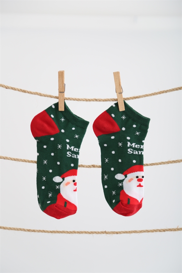 Yeşil Merry Santa Patik Çorap 