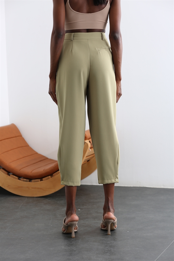 Yeşil Pile Detaylı Şalvar Pantolon 1436
