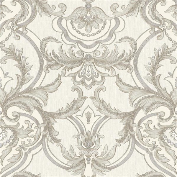 Adawall Seyyah 1308-1 Klasik Damask Beyaz Duvar Kağıdı