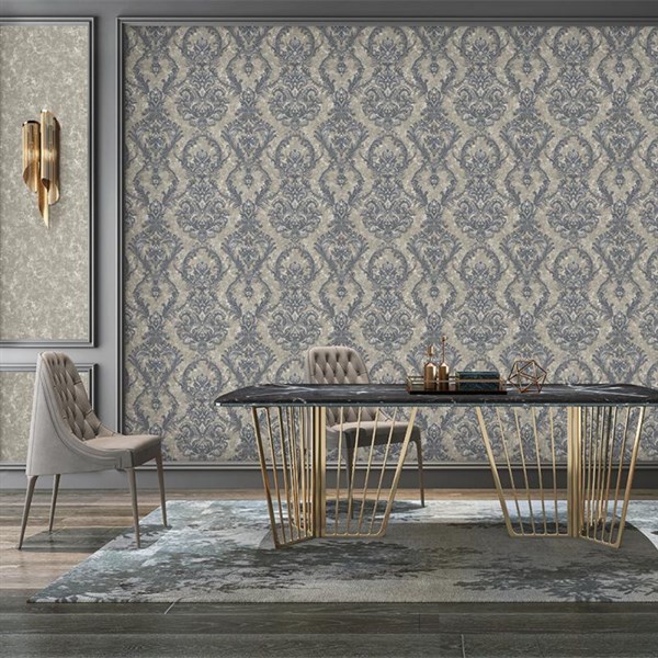 Adawall Seyyah 1303-5 Lacivert Damask Desen Duvar Kağıdı
