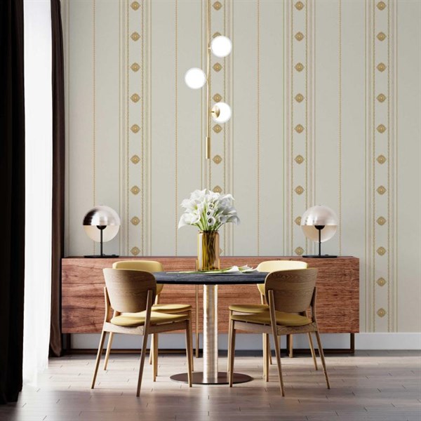 Adawall Seyyah 1309-3 Klasik Çizgili Sarı Duvar Kağıdı