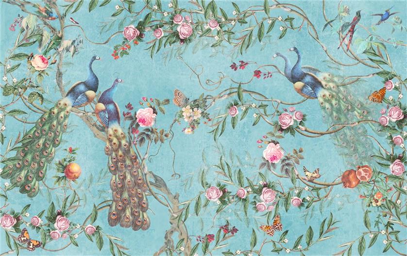 Çiçekli Kuşlu Duvar Kağıdı-1