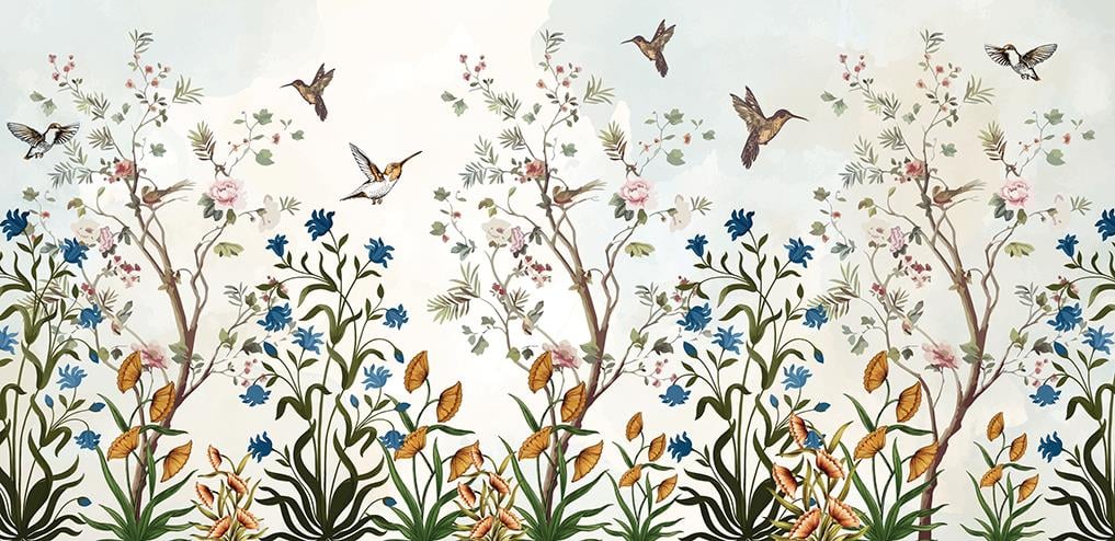 Çiçekli Kuşlu Duvar Kağıdı-2